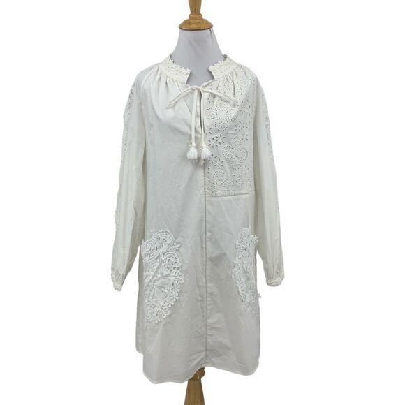 Johnny Was Dress Womens M Medium White Jade Ekaterina Embroidered Pockets Tassel - Picture 1 of 15